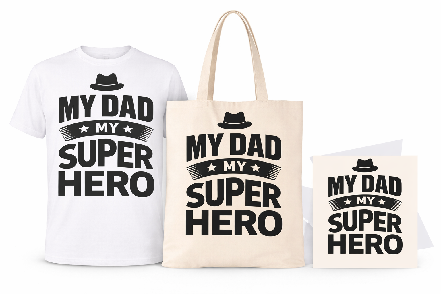 My Dad My Superhero (MD)  Gratitude Gift Bundle (1 Tee + 1 Tote Bag + 1 Greeting Card)