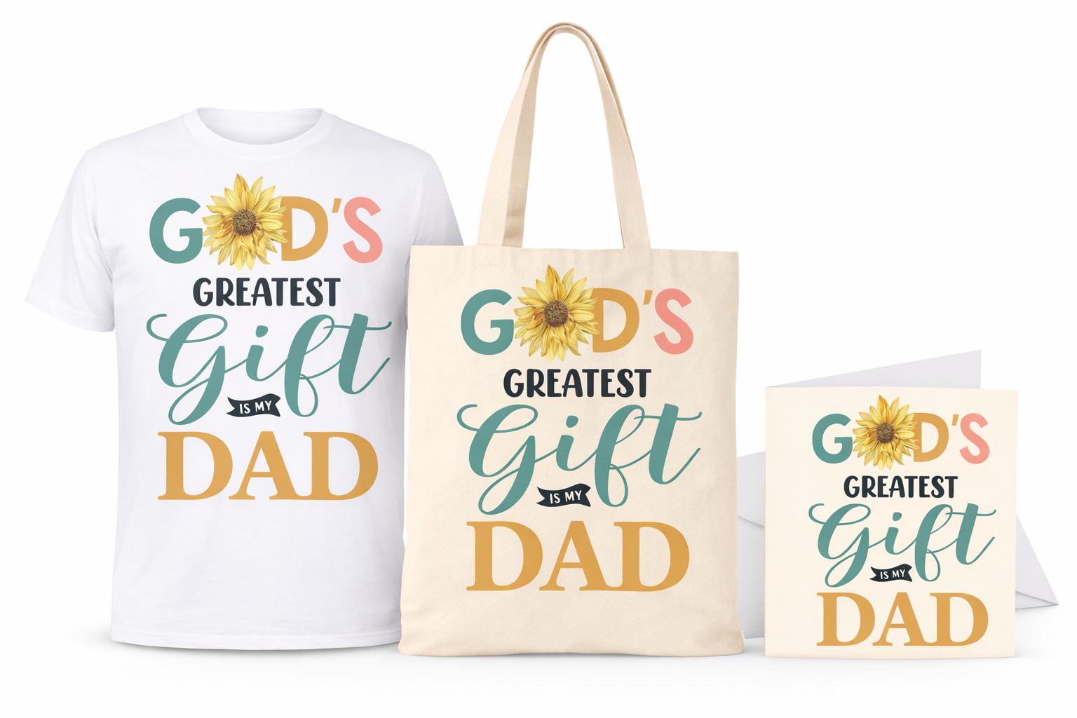 God’s Greatest Gift is my Dad (GGD) Gratitude Gift Bundle (1 Tee + 1 Tote Bag + 1 Greeting Card)