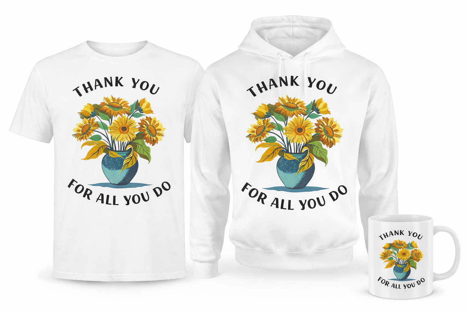 Thank You for All You Do (ETY)  Classic Gratitude Apparel Bundle (1 tee+1 hoodie +1 mug)