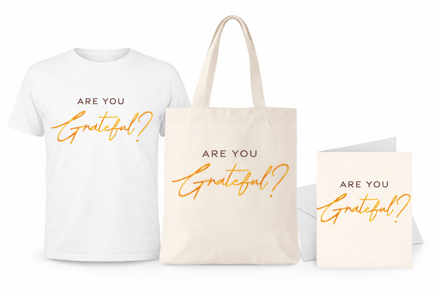 Are You Grateful? (GRF) Gratitude Gift Bundle (1 Tee + 1 Tote Bag + 1 Greeting Card)