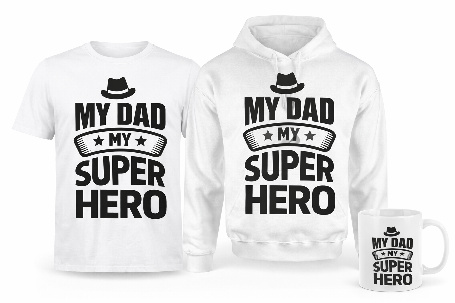 My Dad My Superhero (MD) Classic Gratitude Apparel Bundle (1 tee+1 hoodie +1 mug)